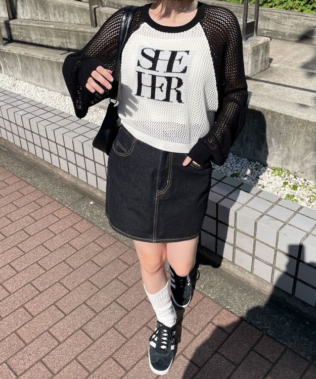 WEGO ラグランショートメッシュニット 柄4