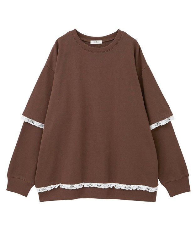 earth music&ecology レーススウェットプルオーバー Brown