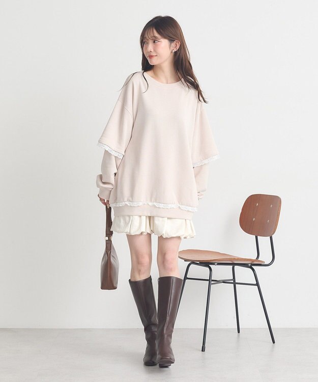 earth music&ecology レーススウェットプルオーバー Ecru