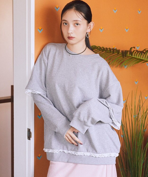 earth music&ecology レーススウェットプルオーバー Gray