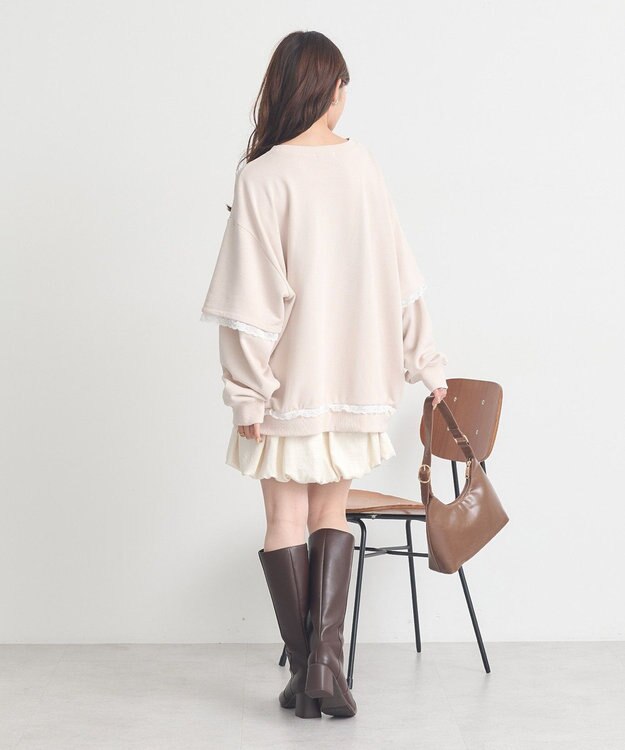 earth music&ecology レーススウェットプルオーバー Ecru