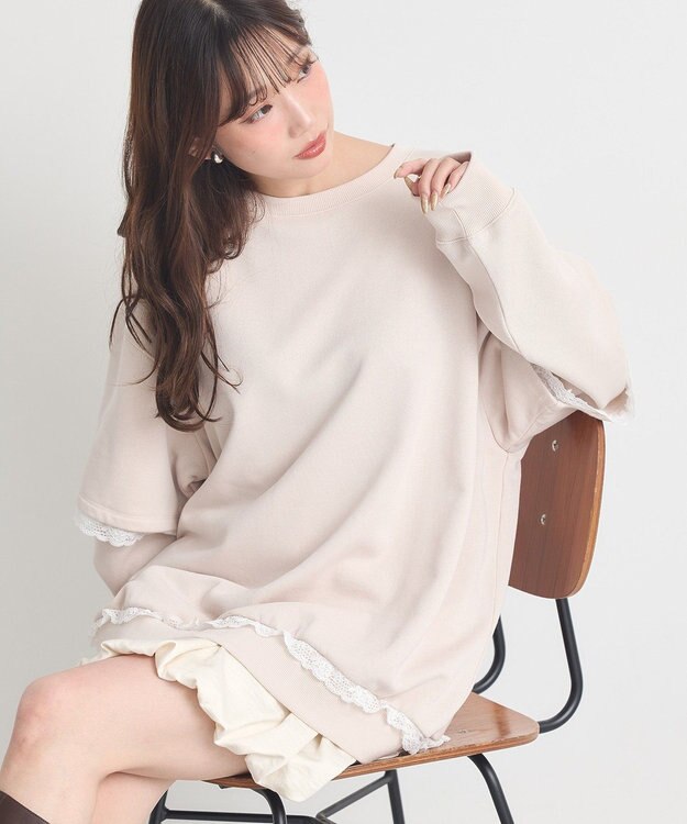 earth music&ecology レーススウェットプルオーバー Ecru