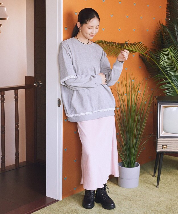 earth music&ecology レーススウェットプルオーバー Gray