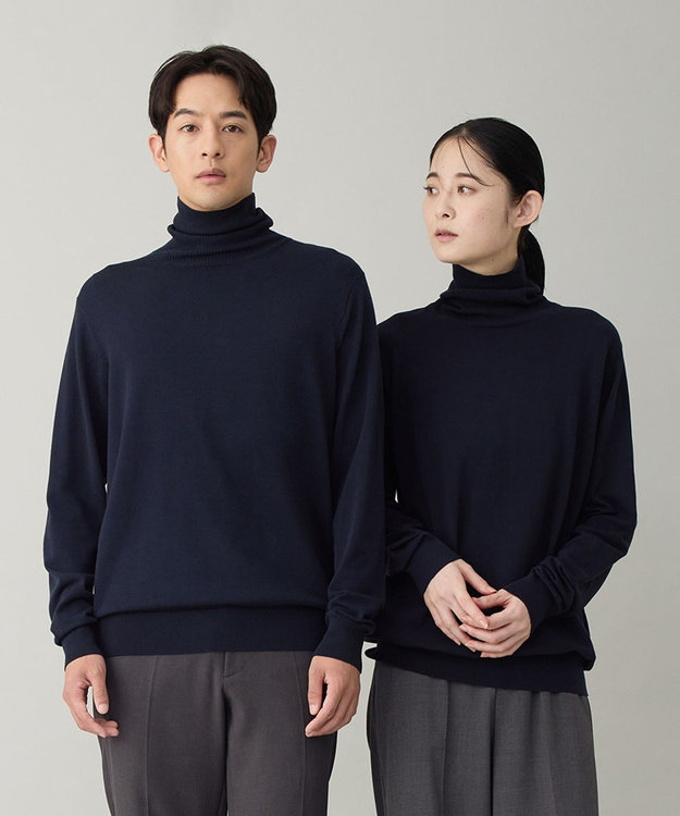 UNFILO MENS 【男女兼用】ソフトサーモ アンチピリングニット タートルネック ネイビー