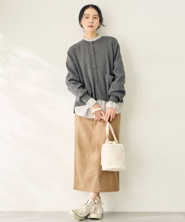 ANY L エニィファンクションハイネックブラウス グレーストライプ