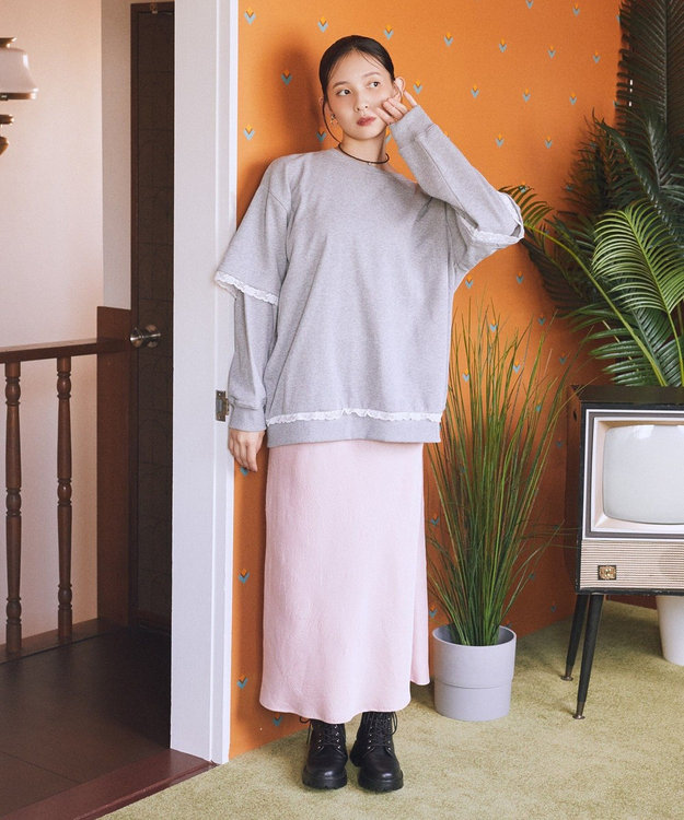 earth music&ecology レーススウェットプルオーバー Gray