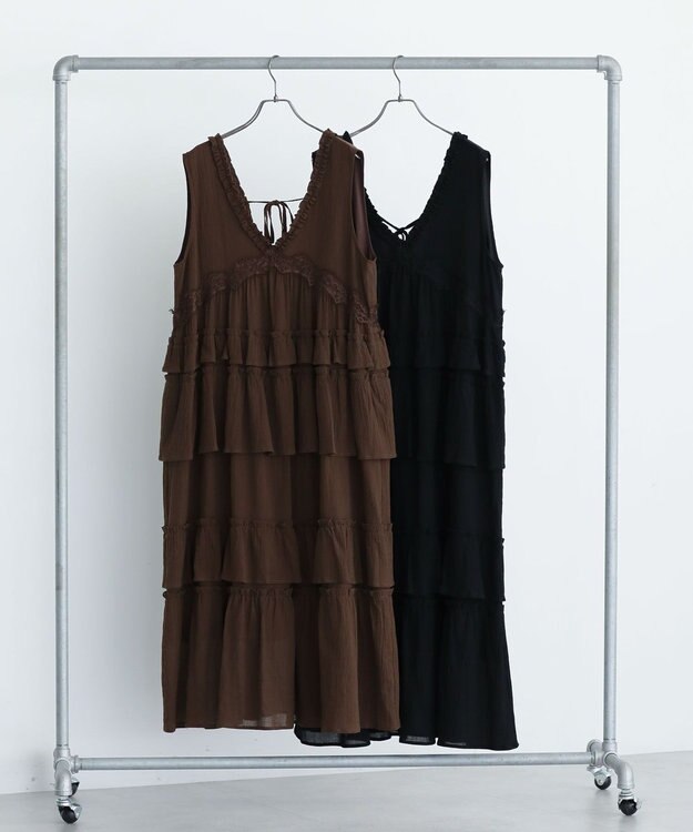 Green Parks ■ＥＳＣＡＲ　レース×コットンティアードワンピース Brown