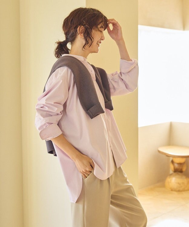 AMERICAN HOLIC イージーケアブロードシャツ Stripe Pink