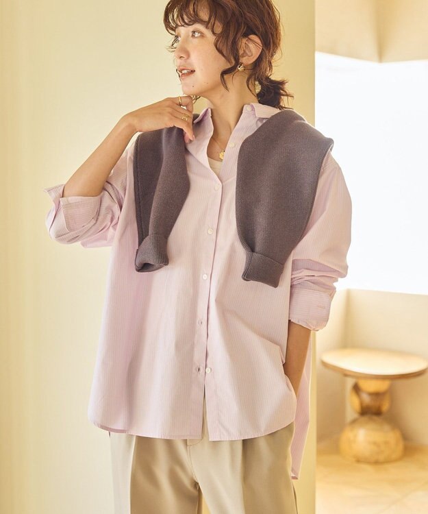 AMERICAN HOLIC イージーケアブロードシャツ Stripe Pink