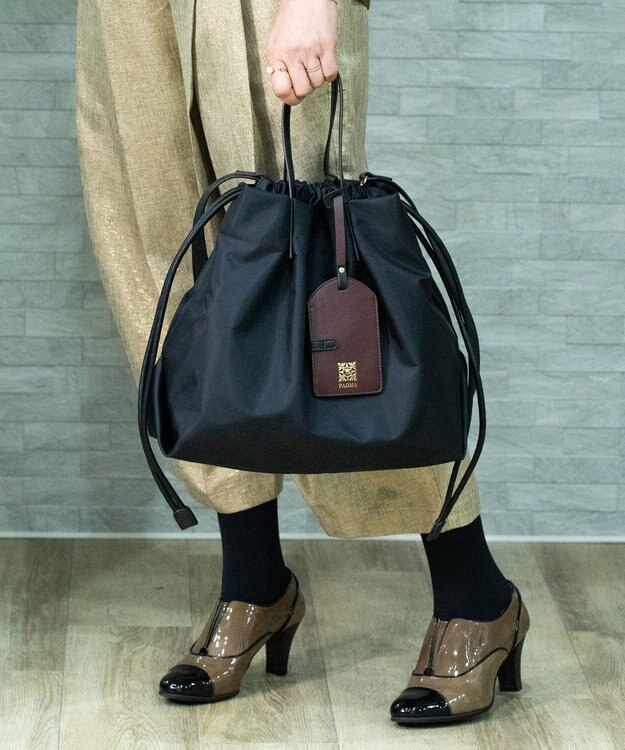 style code 【PADMA/パドマ】カードケース付　ナイロン巾着トートバッグ ネイビー