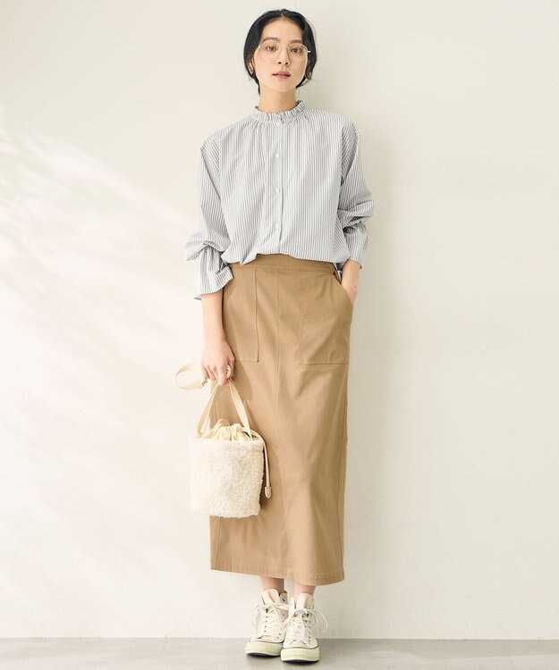 ANY L エニィファンクションハイネックブラウス グレーストライプ