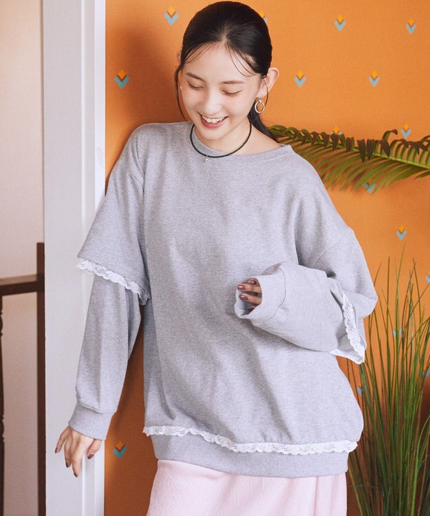 earth music&ecology レーススウェットプルオーバー Gray