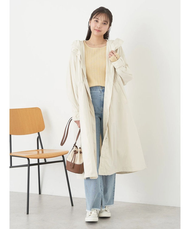 earth music&ecology テックフードロングコート Ecru