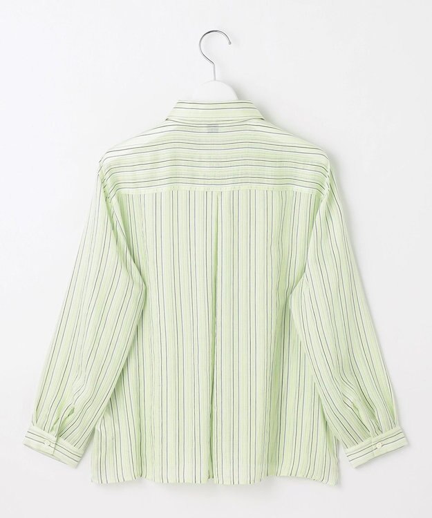 J.PRESS LADIES S 【洗える】ランダムストライプ シアー シャツカラー カットソー ライムストライプ系