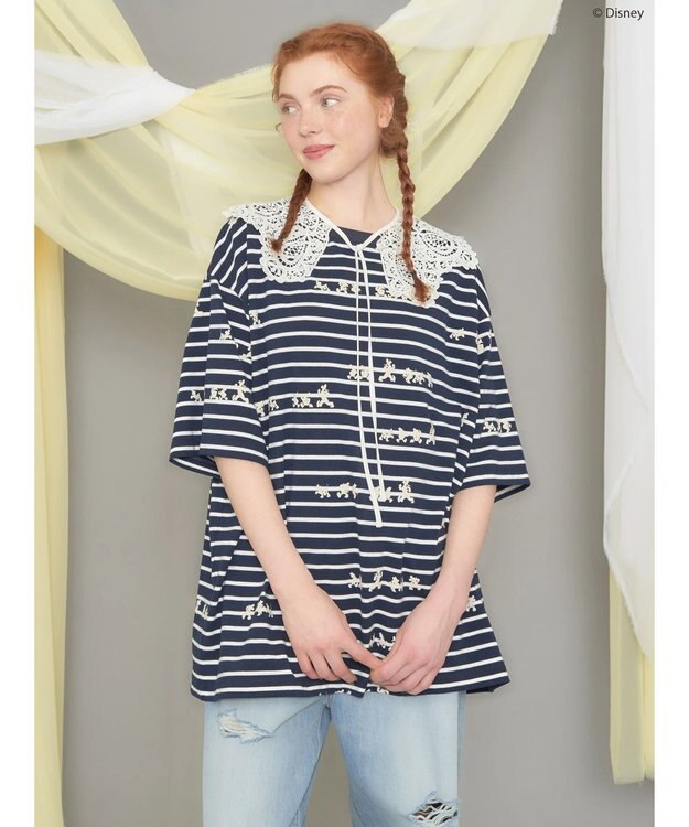 AMERICAN HOLIC 発砲プリントボーダーＴシャツ／Ｄｉｓｎｅｙ Border Navy