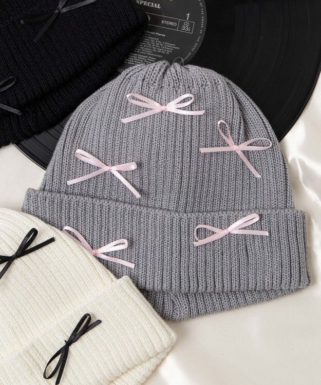 WEGO ribbon　knit　cap グレー