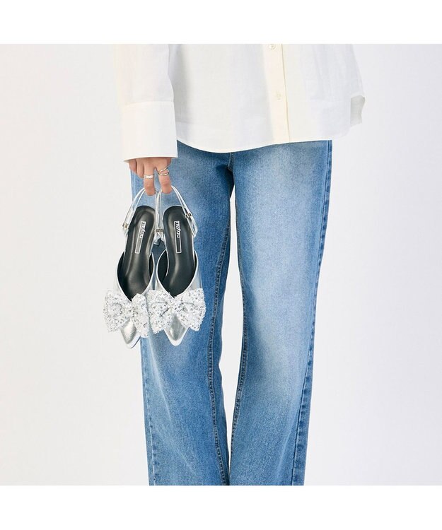 MODE ET JACOMO <noyau>2WAYリボンストラップミュールパンプス シルバーコンビ