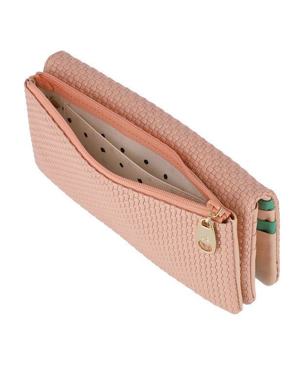 tsumori chisato CARRY エンボスメッシュ かぶせ 長財布 ねこステッチ ピンク