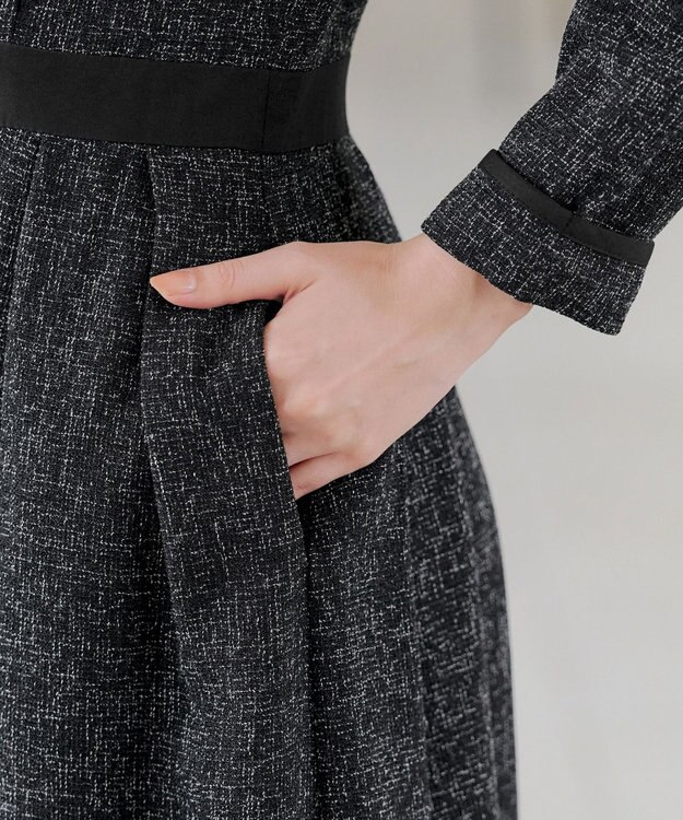 Tiaclasse 【洗える】配色パイピングフレアワンピース ブラック