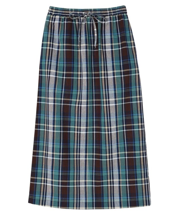 Green Parks 綿麻混イージータイトスカート Check Brown