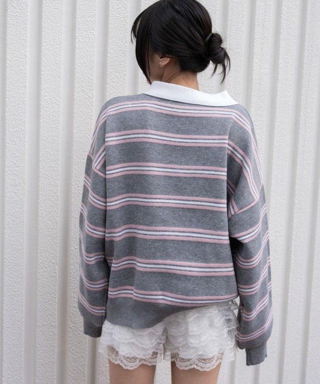 WEGO ポロニットプルオーバー グレーボーダー