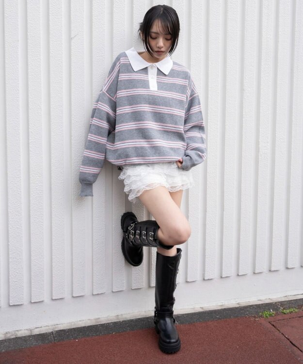 WEGO ポロニットプルオーバー グレーボーダー