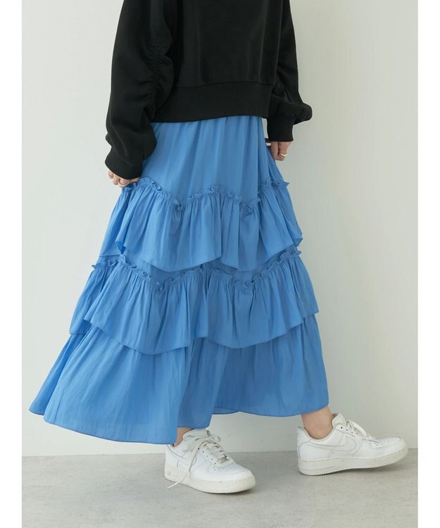 earth music&ecology ランダムティアードボリュームスカート Blue