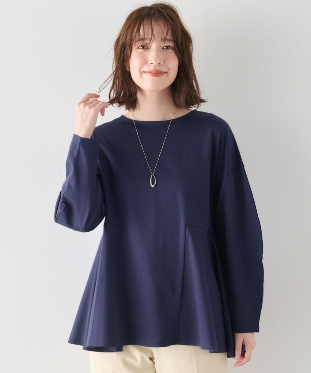 ANY ジョーゼット裏起毛ペプラムプルオーバー ネイビー