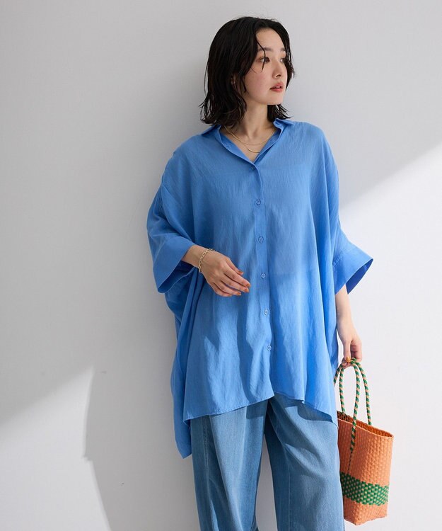 Green Parks スラブシアーシャツチュニック Blue
