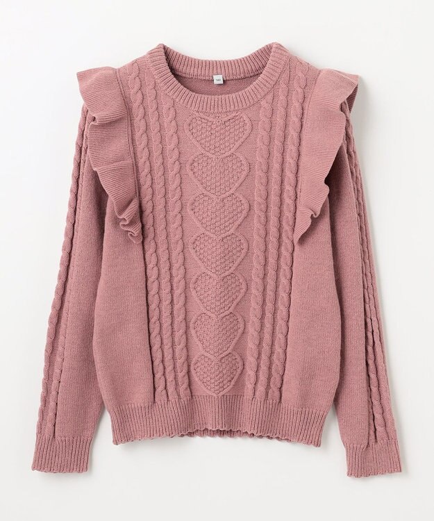 ANY KIDS 肩フリルハートケーブルニット ピンク