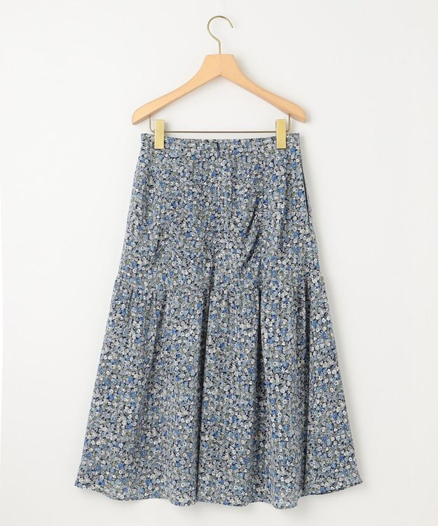 組曲 フラワーレイヤープリント ギャザースカート ブルー系5