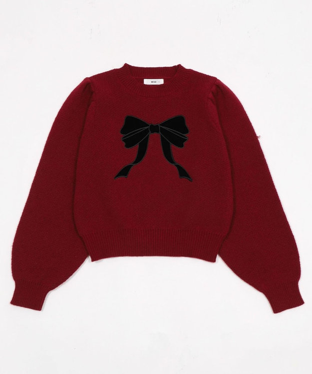 WEGO ベロアリボンアップリケタックスリーブニット ワイン