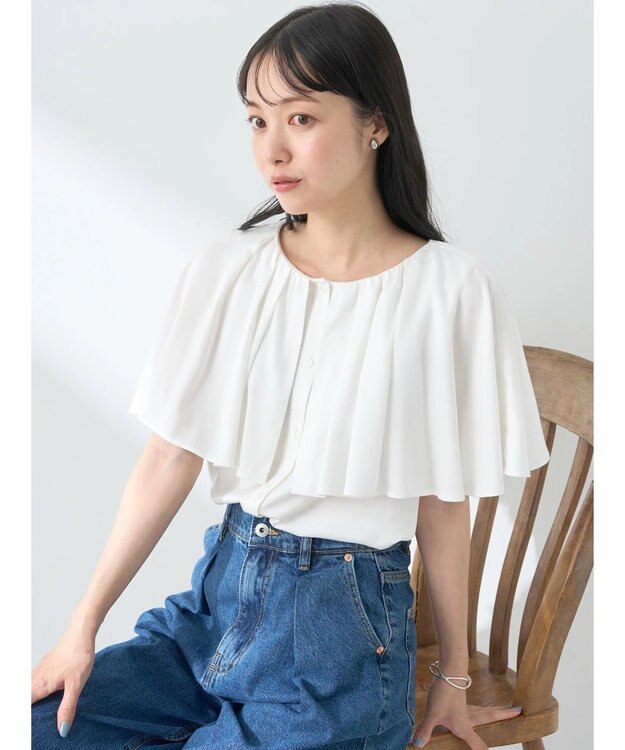 earth music&ecology ケープカラーブラウス Off White