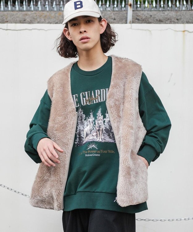 WEGO フェイクファーBIGベスト グレー