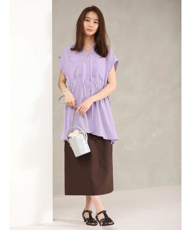 Green Parks ウエストドロストフレンチスリーブチュニック Purple