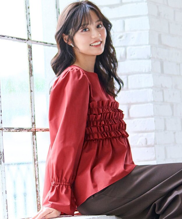 Feroux フリルギャザー ブラウス レッド系