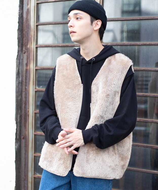 WEGO フェイクファーBIGベスト グレー