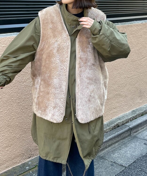 WEGO フェイクファーBIGベスト グレー