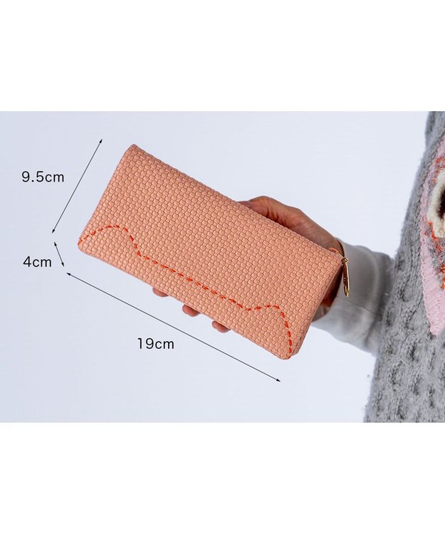 tsumori chisato CARRY エンボスメッシュ かぶせ 長財布 ねこステッチ ピンク