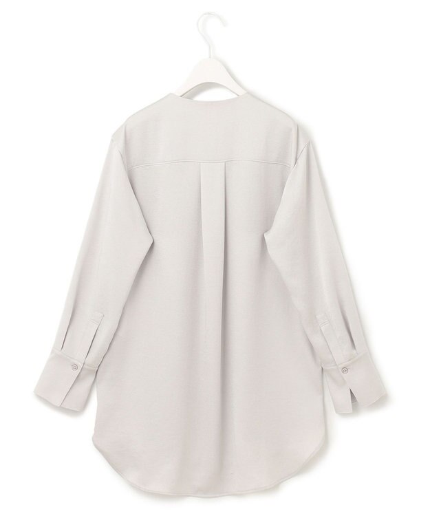 ICB 【洗える】 サテンクレープ ノーカラーブラウス トープ系