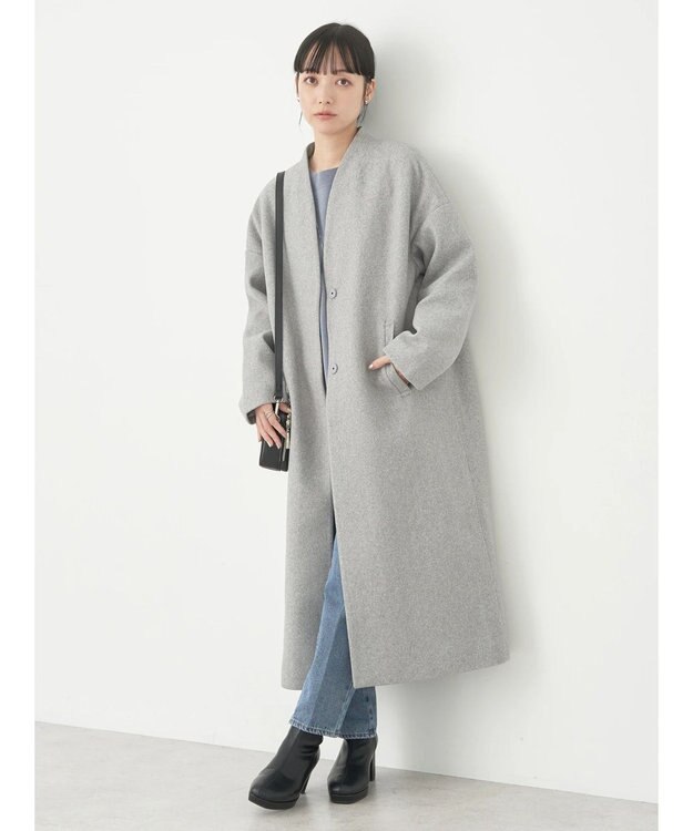 earth music&ecology Ｖネックノーカラーコート Gray Mixture