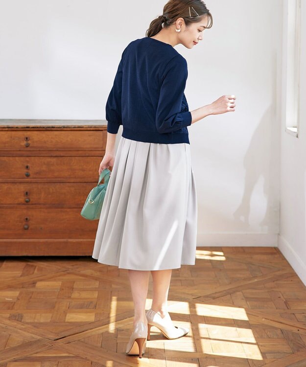 Tiaclasse 【洗える】7分袖前身レースカーディガン ネイビー