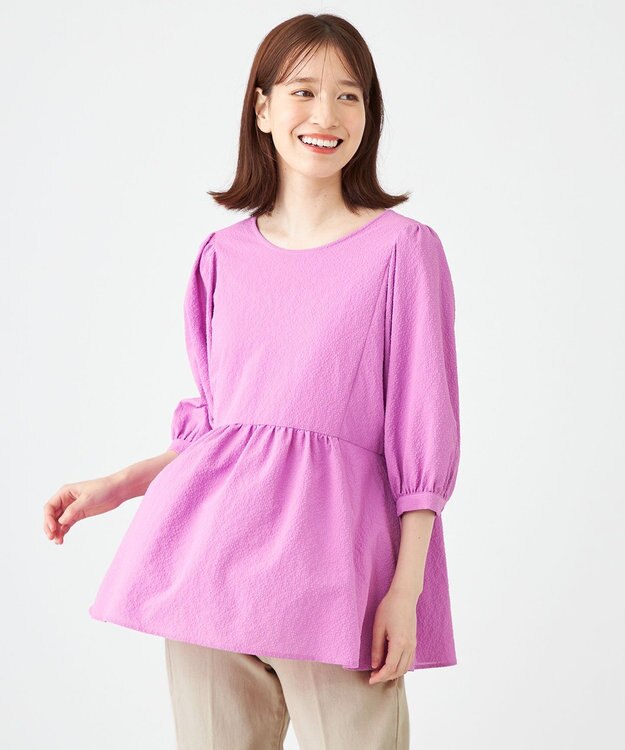 SHARE PARK LADIES ソフトタッチギャザーブラウス ピンク系