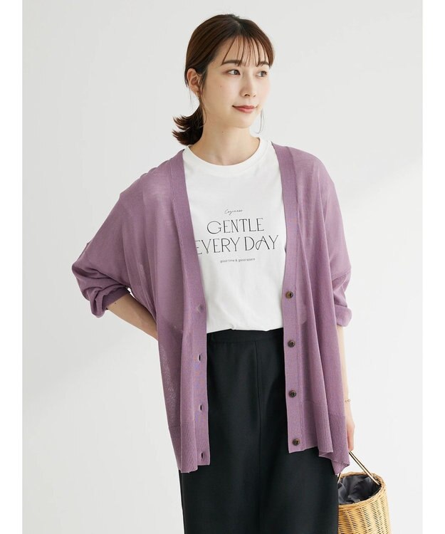 Green Parks 接触冷感シアーニットカーディガン Purple