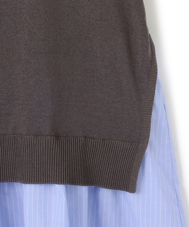 23区 L 【洗える】レイヤードデザイン ニット ブラウン×サックスストライプ