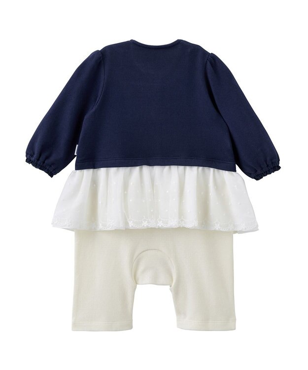 MIKI HOUSE HOT BISCUITS 【ミキハウス】【70-80cm】 レース付きフォーマルカバーオール 紺