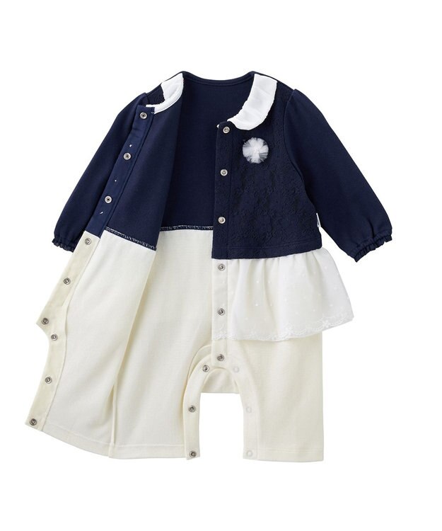 MIKI HOUSE HOT BISCUITS 【ミキハウス】【70-80cm】 レース付きフォーマルカバーオール 紺