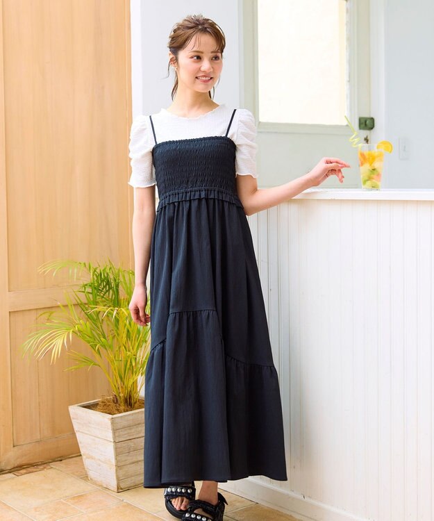 Feroux シャーリングデザイン 3WAYキャミドレス ブラック系