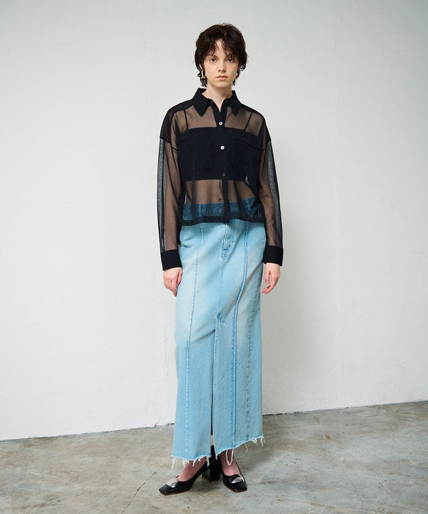 GRACE CONTINENTAL デニムタイトロングスカート サックス