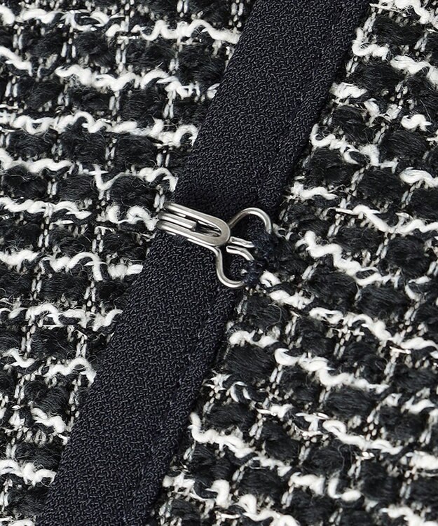 ANY SIS シャイニーストレッチツイード ノーカラージャケット シャンブレーネイビー